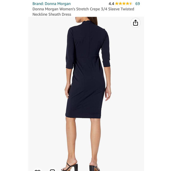 NWT Donna Morgan 3/4 Sleeve Twisted Neckline Sheath Dress - Black Size 16 - Picture 2 of 12